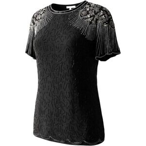 M Silk EUC Vintage Dynasty Party Women Beaded-Embroidered Goth‎ Gala Blouse Glam